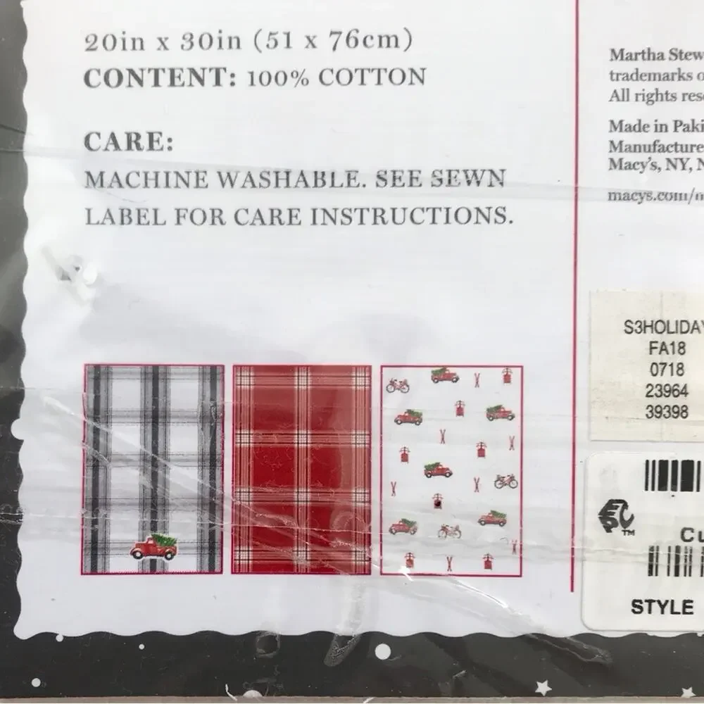 Martha Stewart NWT Christmas Kitchen 3 Towels Red Truck & Tree Design